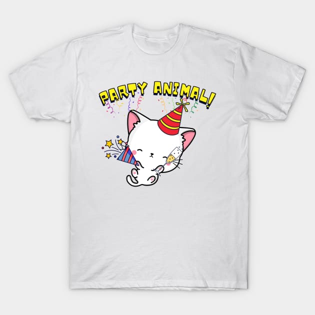 Party Animal White Cat T-Shirt by Pet Station